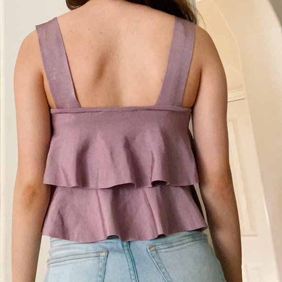 Purple Ruffled Square Neck Tank - Picture 2 of 3